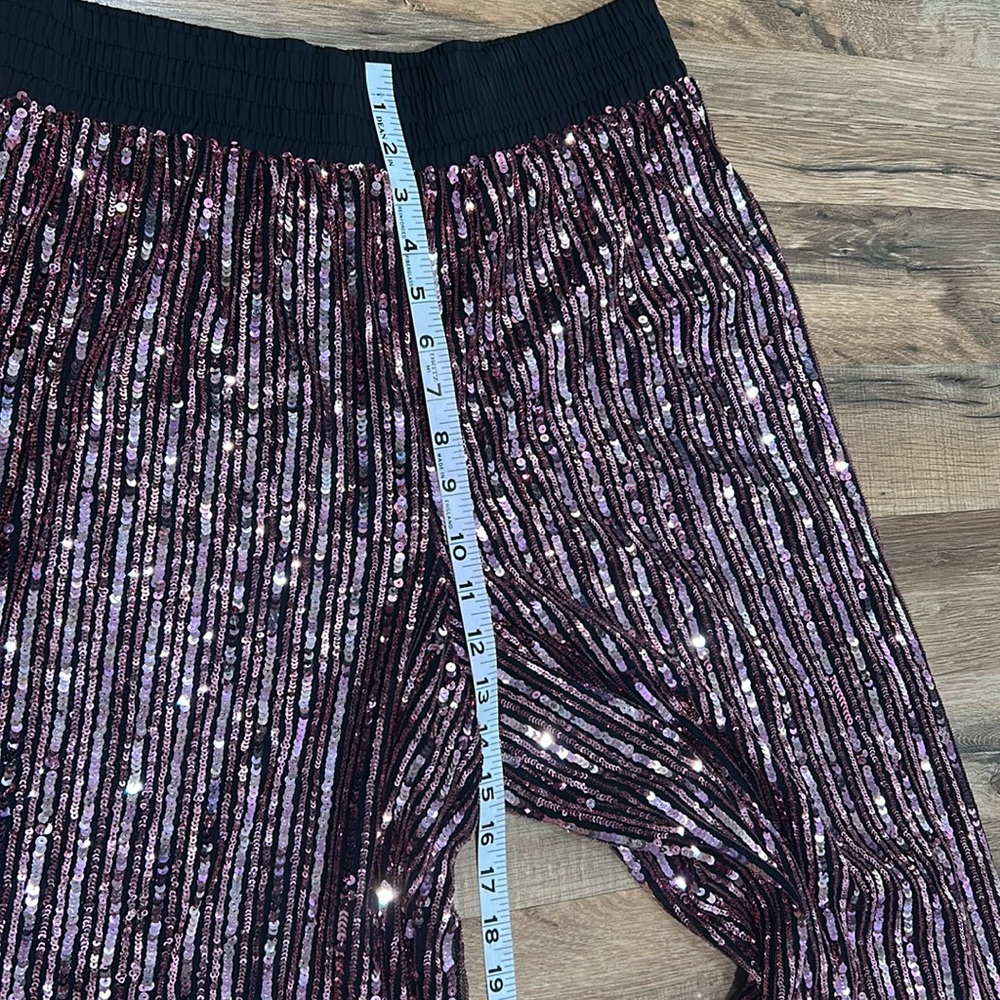 VICTORIA SECRET WOMEN SEQUIN WIDE LEG PANT PINK BLACK Sz LG - Picture 6 of 11